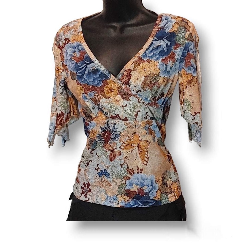 Vintage garage floral butterfly blouse